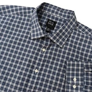 Jos. A. Bank Mens Traveler Shirt 2XLT Blue Plaid Button Down LS Traditional Fit